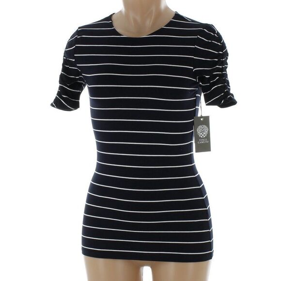 Vince Camuto Mystic Blooms Navy Striped Top NWT - Picture 1 of 9